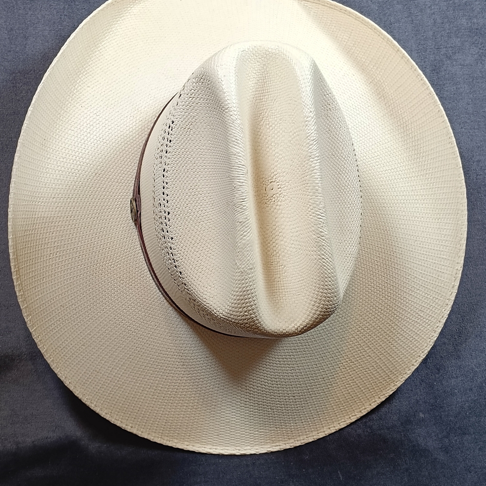 Bangora Branded Cream Straw Cowboy Hat with Band - Picture 11 of 13